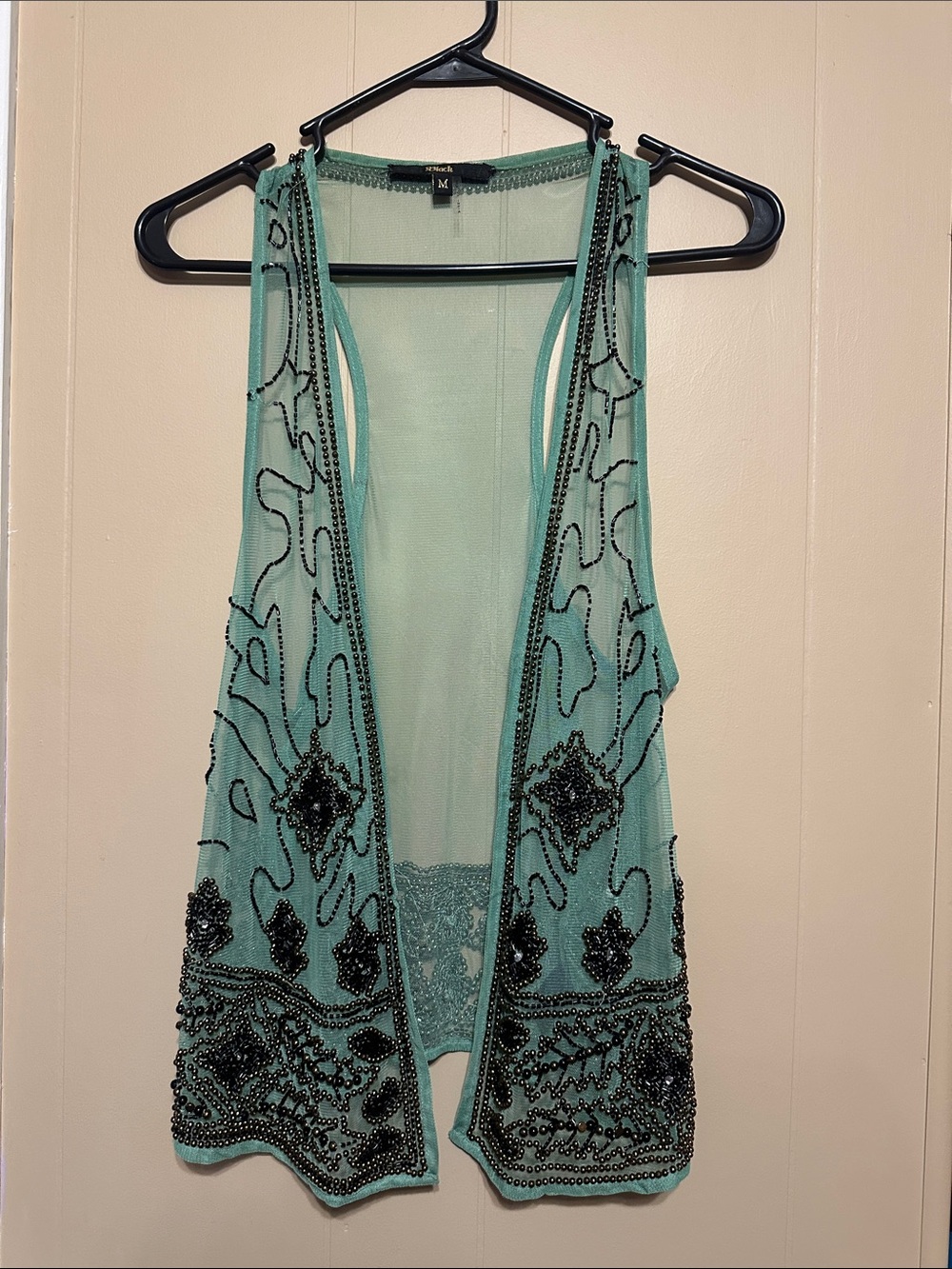 Beaded green vest - “Black” brand, size medium